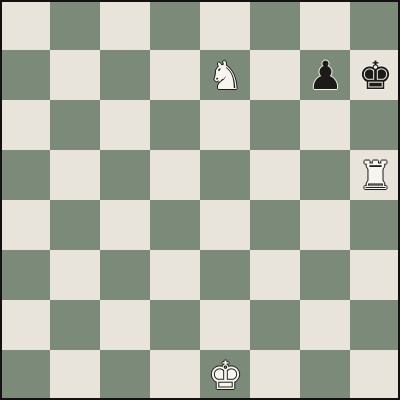 Anastasia's mate in chess: the knight on e7 covers g6 and g8 while the rook checkmates the king on h7 along the h-file