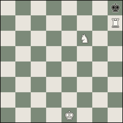 The Arabian mate in chess: the knight on f6 defends the rook on h7 and covers g8, checkmating the king in the corner