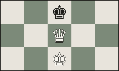 The king and queen checkmate in chess: the queen delivers mate on the edge of the board while defended by her own king